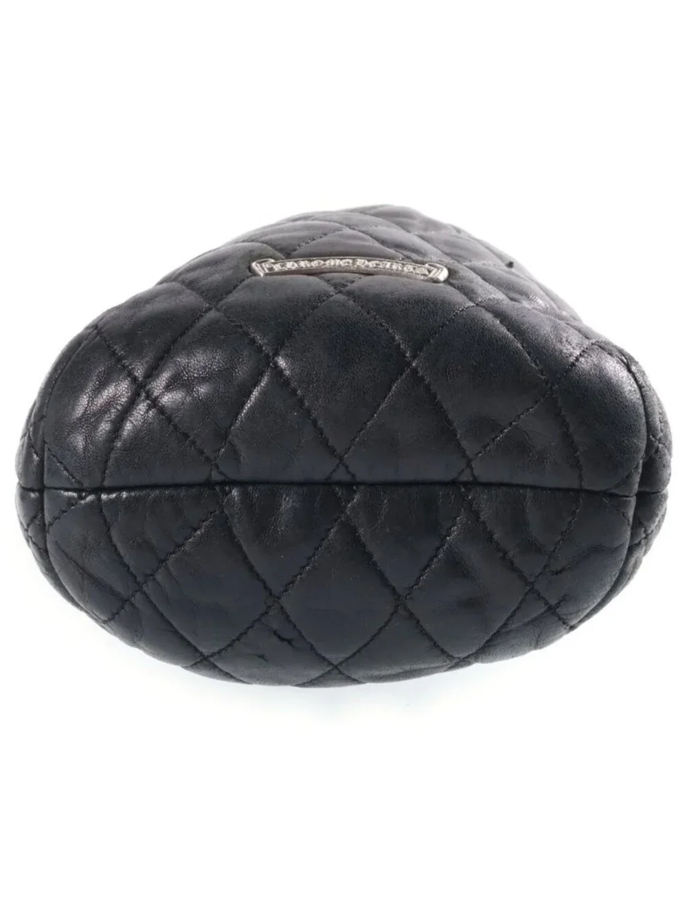 Chrome Hearts Drw Strng Quilted Drawstring Leather Bag Black